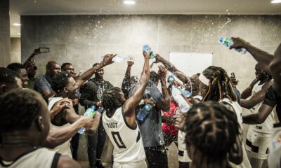 South Sudan celebrate after beating Tunisia